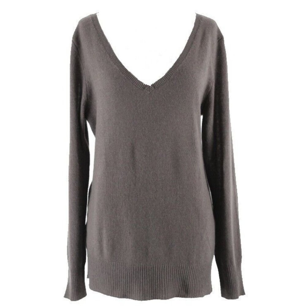 360 Cashmere $219 Sz S Taupe Double V Back Bar 100% Cashmere Sweater